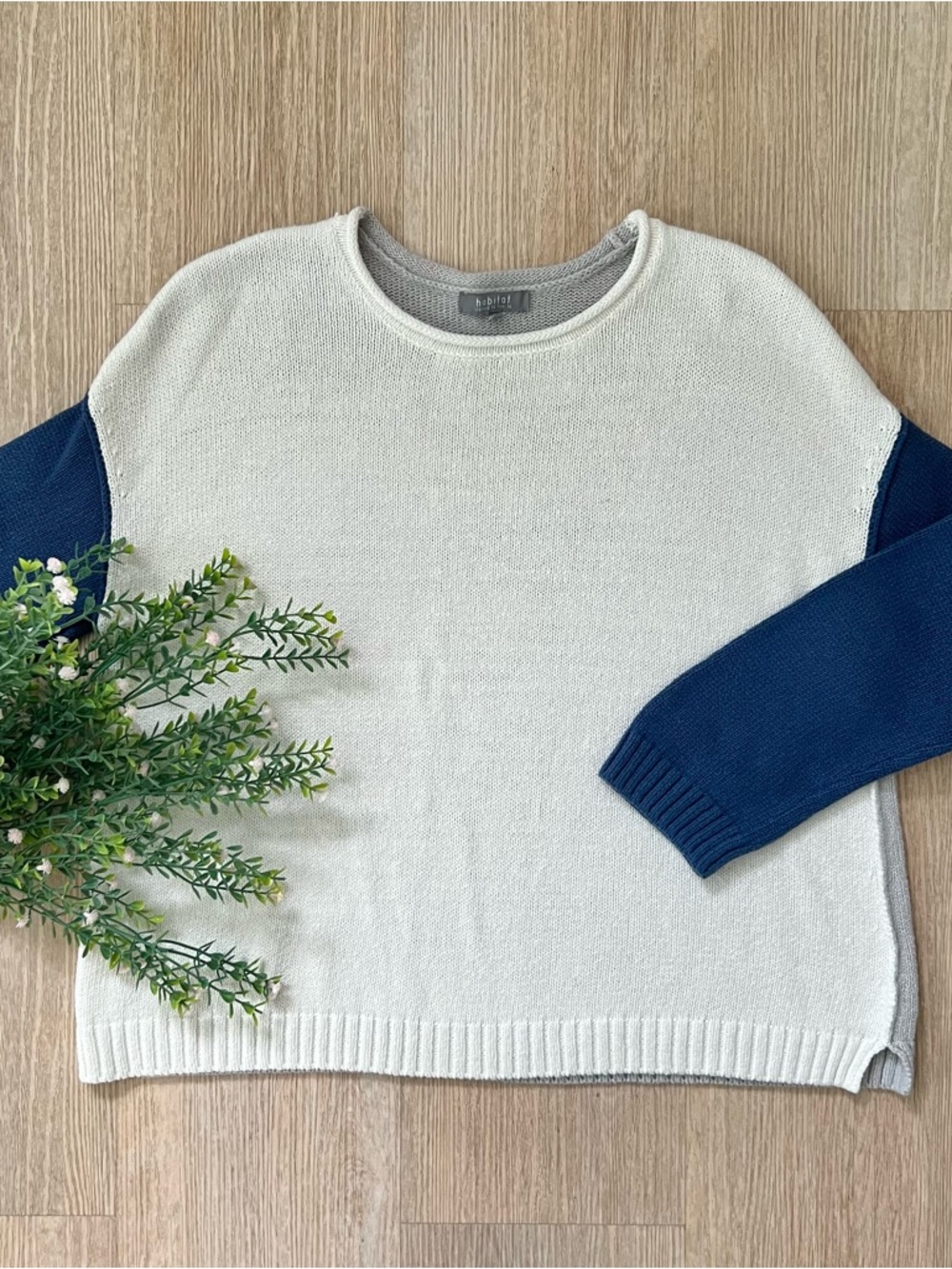 Habitat Clothes To Live In Colorblock Casual Knit Pullover Crew Sweater Top